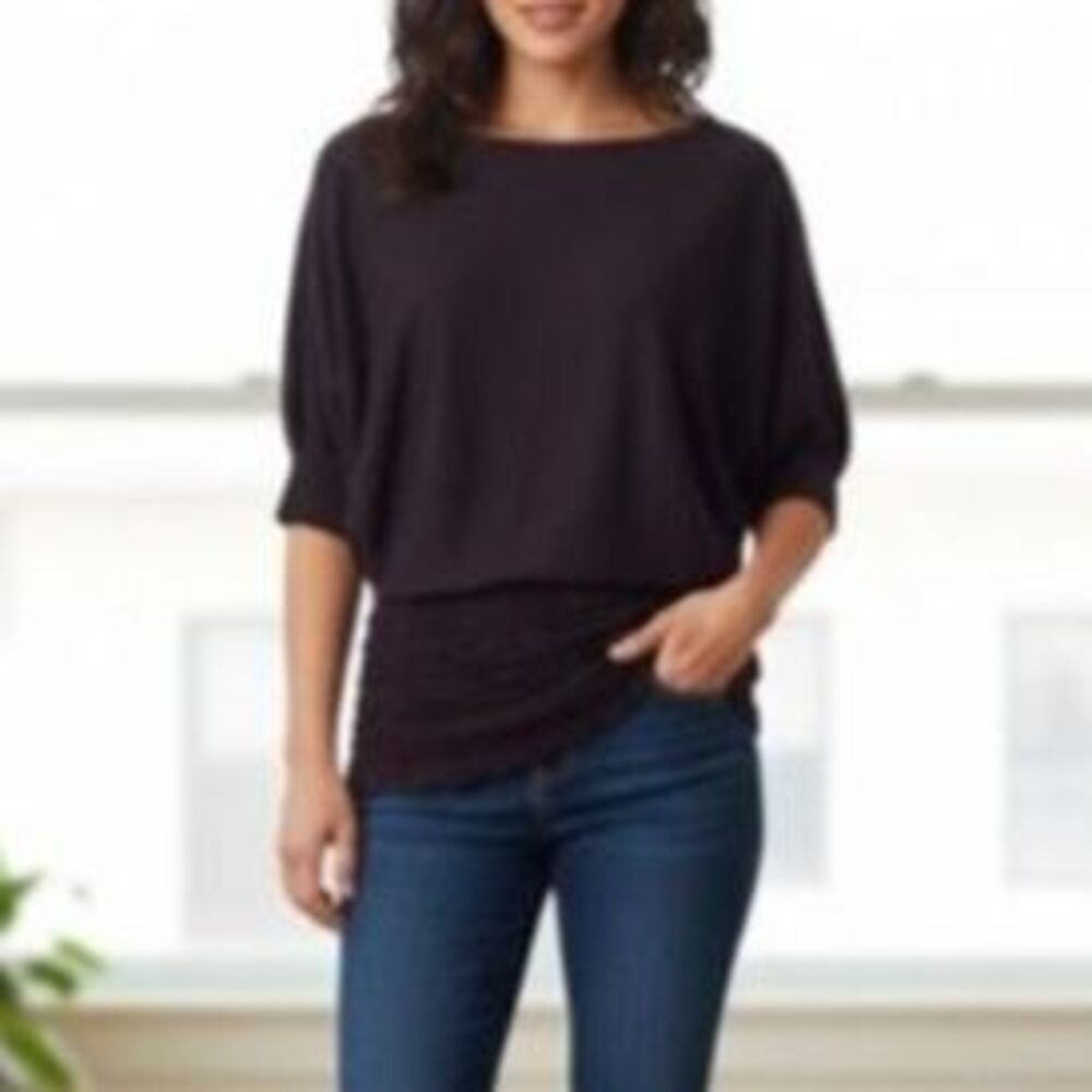 Arden B Black Dolman Sleeve Smocked Waist Tunic Top Sweater Sz XS Whimsigoth Y2K